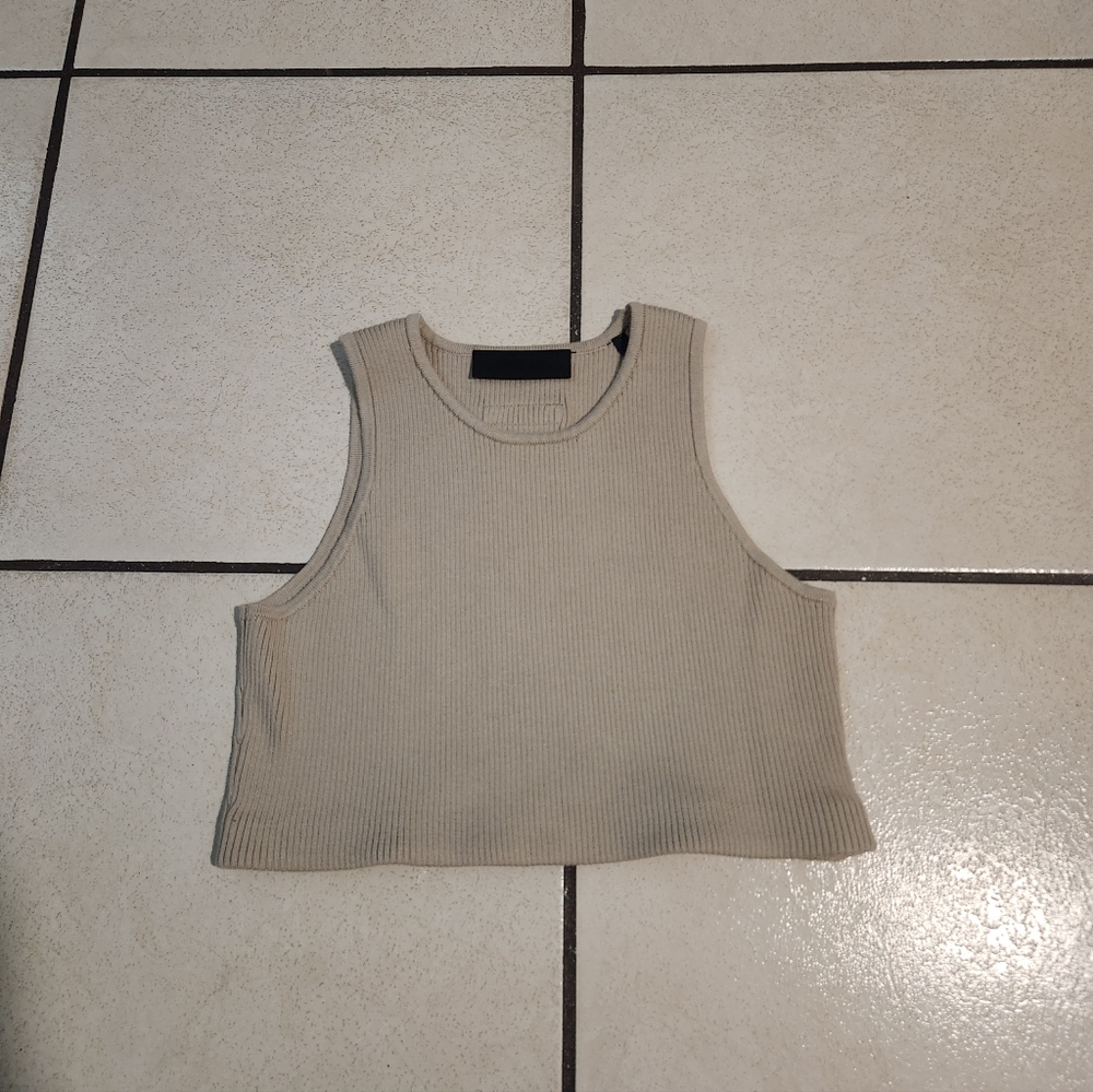 Essentials Fear of God Logo Patch Ribbed Crop Top Tank XL
